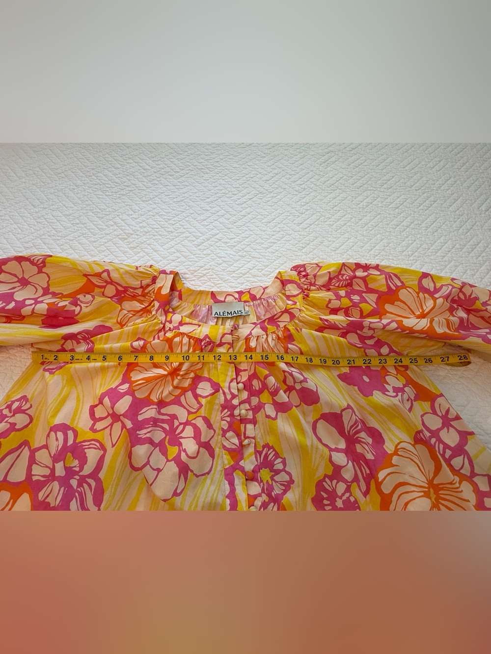 Alemais Pink & Yellow Floral Cotton Mini Dress with Belt - AU12/US8 - Picture 8 of 13
